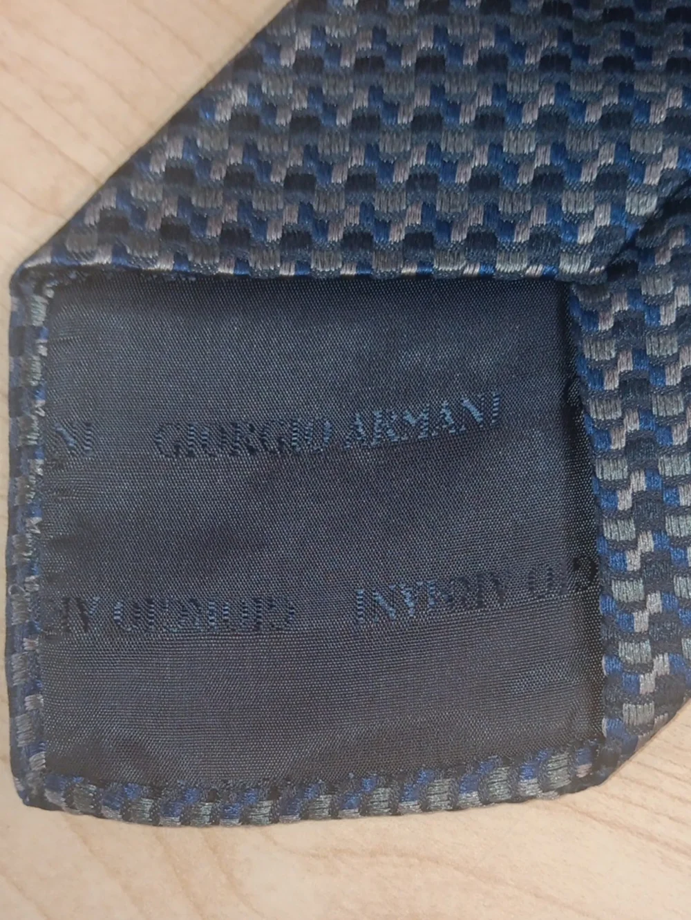 Giorgio Armani Navy, Black, and Gray Patterned Silk Tie
